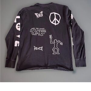 CHNGE 100% Organic Cotton Love/Peace Unisex Long Sleeve Blk Medium Sustainable